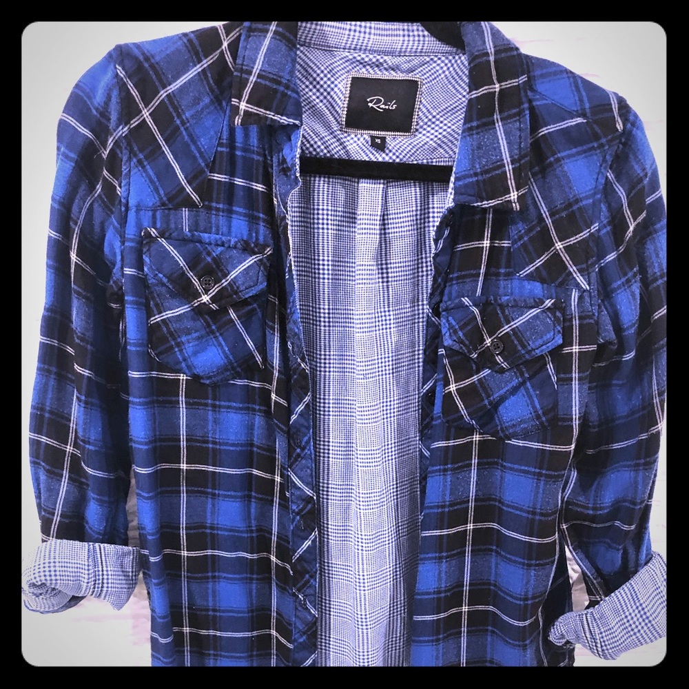 Rails Button Down Plaid Top With Gingham Interior - image 1